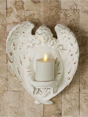 White Distressed Angel Wall Candle Sconce